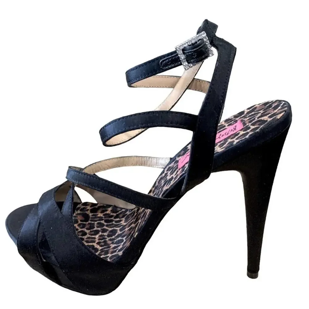 Betsy johnson stilettos open toe sling back ankle‎ strap shoes heels size 9.5 M
